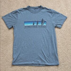 Vineyard Vines Heathered Blue Shirt With Sailboats